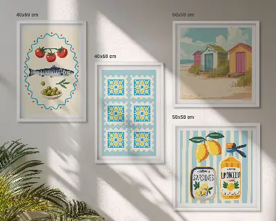 Mediterranean cuisine wall art print set illustrations set