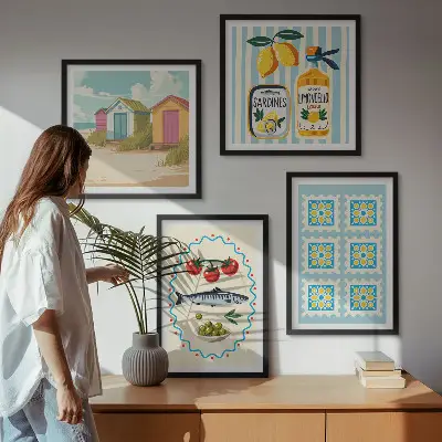 Mediterranean cuisine wall art print set illustrations set