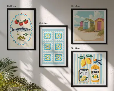 Mediterranean cuisine wall art print set illustrations set