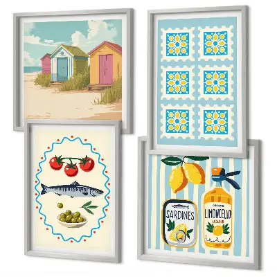 Mediterranean cuisine wall art print set illustrations set