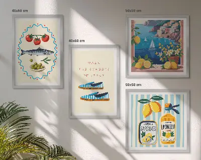 Set of 4 wall art pieces featuring colorful Italian flavors