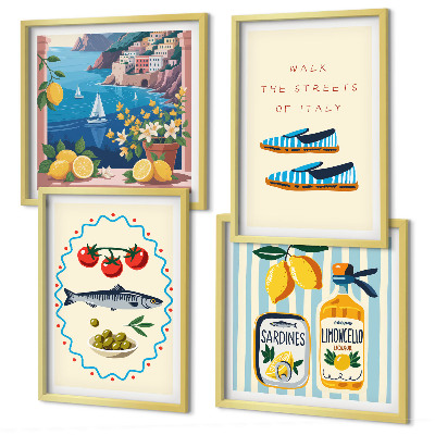 Set of 4 wall art pieces Italian flavors colorful images