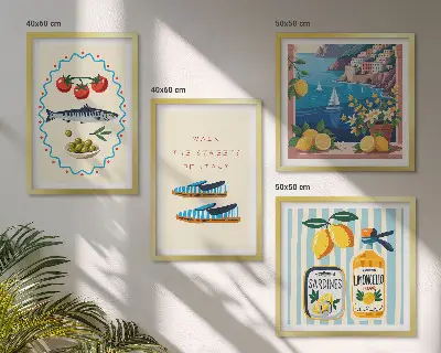 Set of 4 wall art pieces featuring colorful Italian flavors