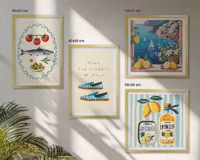 Set of 4 wall art pieces Italian flavors colorful images