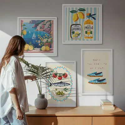 Set of 4 wall art pieces featuring colorful Italian flavors
