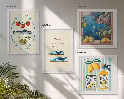 Set of 4 wall art pieces featuring colorful Italian flavors