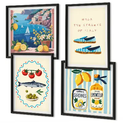 Set of 4 wall art pieces featuring colorful Italian flavors