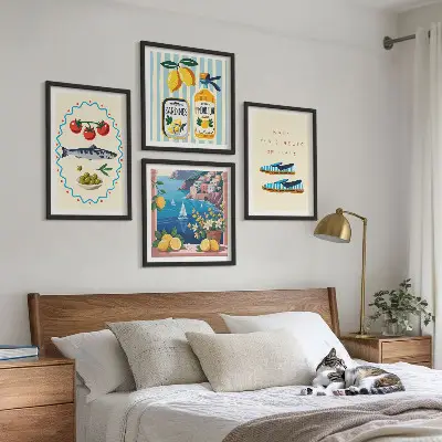 Set of 4 wall art pieces featuring colorful Italian flavors