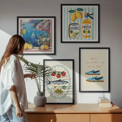 Set of 4 wall art pieces featuring colorful Italian flavors