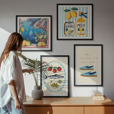 Set of 4 wall art pieces Italian flavors colorful images