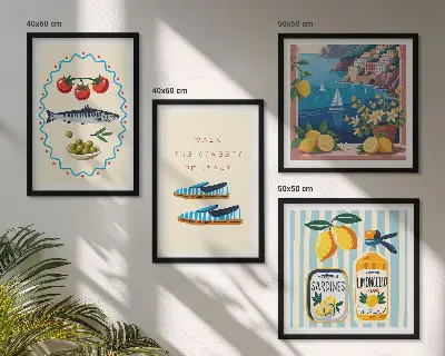 Set of 4 wall art pieces featuring colorful Italian flavors