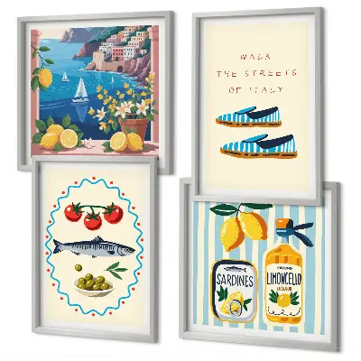 Set of 4 wall art pieces featuring colorful Italian flavors