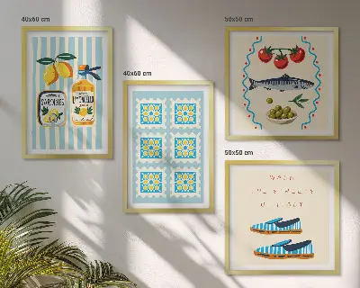 Multi-piece wall decor set featuring fruit patterns and Italian culture