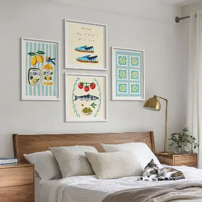 Multi-piece wall decor set featuring fruit patterns and Italian culture