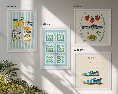 Multi-piece wall decor set featuring fruit patterns and Italian culture
