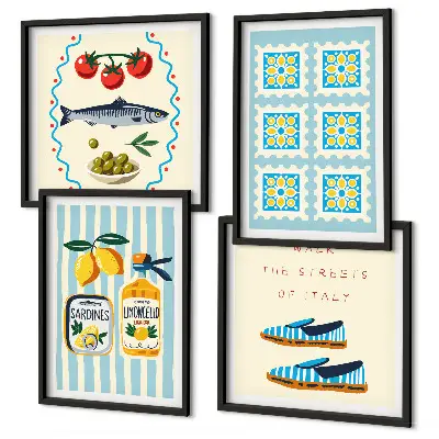 Multi-piece wall decor set featuring fruit patterns and Italian culture