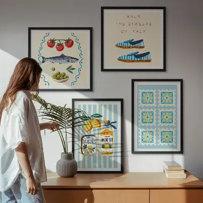 Multi-piece wall decor set featuring fruit patterns and Italian culture