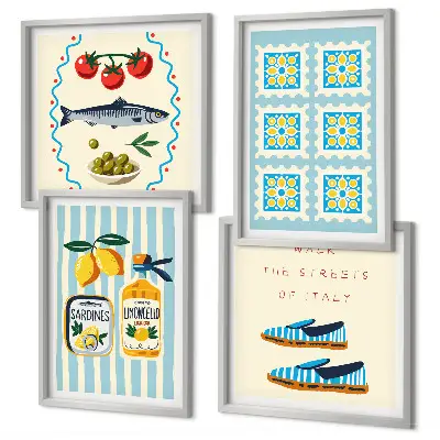 Multi-piece wall decor set featuring fruit patterns and Italian culture