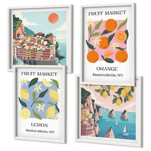 Fruit wall art posters set of 4 lemons and oranges prints