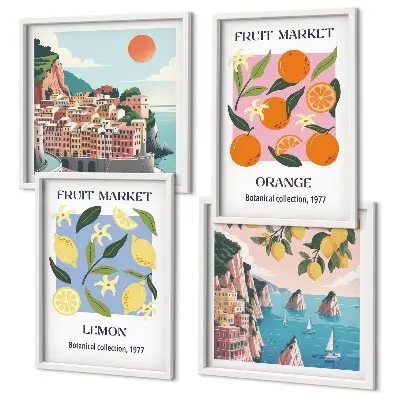 Fruit wall art posters set of 4 lemons and oranges prints