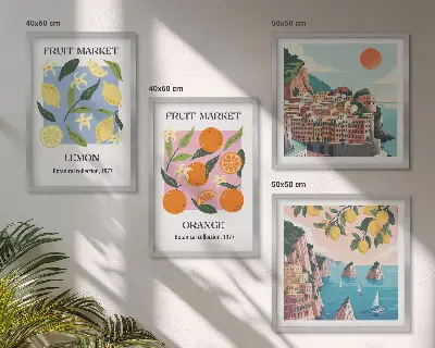 Fruit wall art posters set of 4 lemons and oranges prints