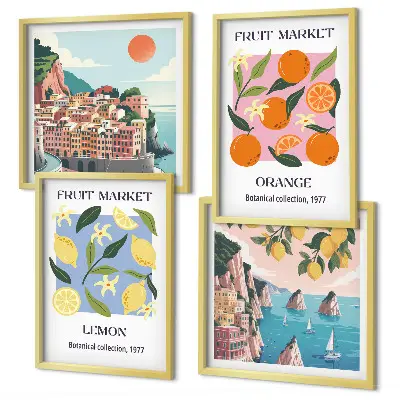 Fruit wall art posters set of 4 lemons and oranges prints