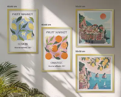 Fruit wall art posters set of 4 lemons and oranges prints