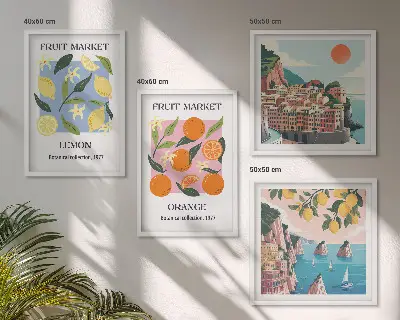 Fruit wall art posters set of 4 lemons and oranges prints