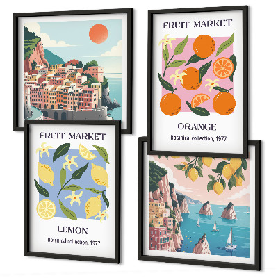Set of 4 wall art pieces Fruit posters lemons oranges