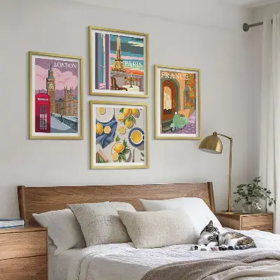 Multi-piece wall decor set featuring Paris and London cityscapes