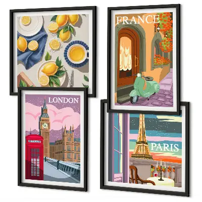 Multi-piece wall decor set featuring Paris and London cityscapes