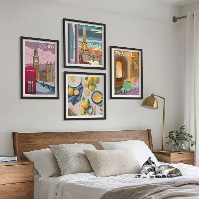 Multi-piece wall decor set featuring Paris and London cityscapes