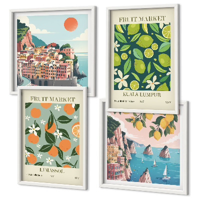 Wall art set Fruit patterns vintage posters