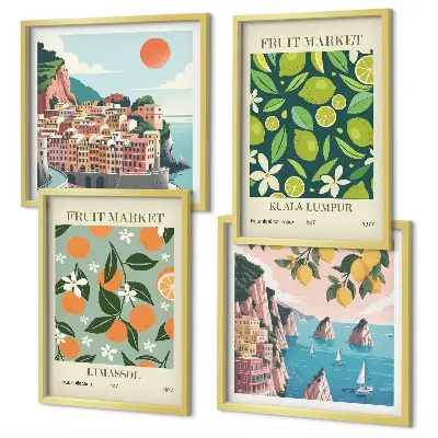 Wall art set vintage fruit pattern posters
