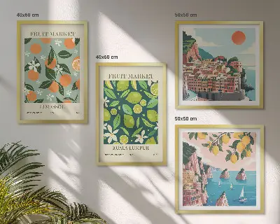 Wall art set vintage fruit pattern posters