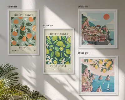 Wall art set vintage fruit pattern posters