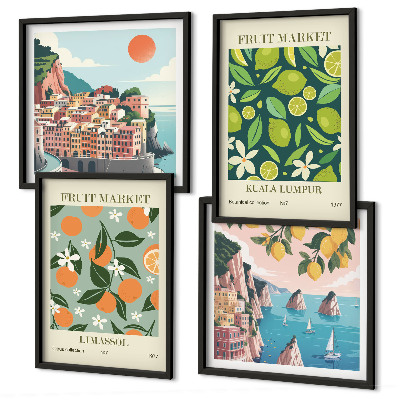 Wall art set Fruit patterns vintage posters