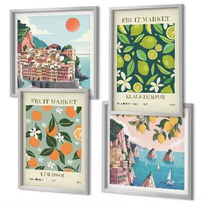 Wall art set Fruit patterns vintage posters