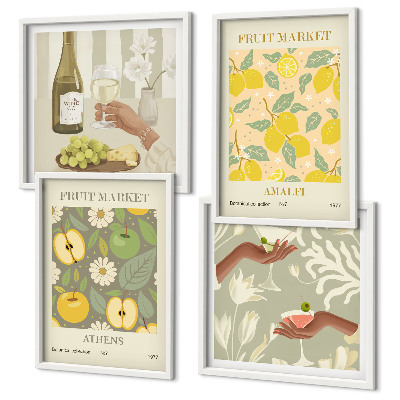 Set of 4 wall art pieces Fruity patterns Italian wine