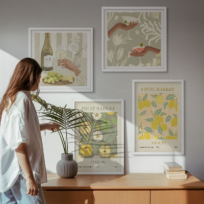 Set of 4 wall art pieces Fruity patterns Italian wine