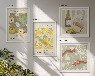 Set of 4 wall art pieces Fruity patterns Italian wine