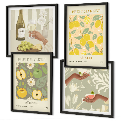 Set of 4 wall art pieces Fruity patterns Italian wine