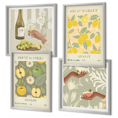 Set of 4 wall art pieces Fruity patterns Italian wine