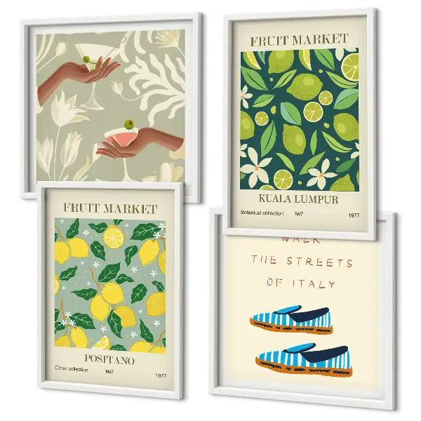Set of 4 Italian fruit pattern wall art posters