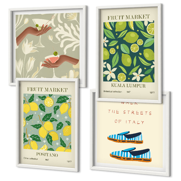 Set of 4 wall art pieces Fruit patterns Italian posters