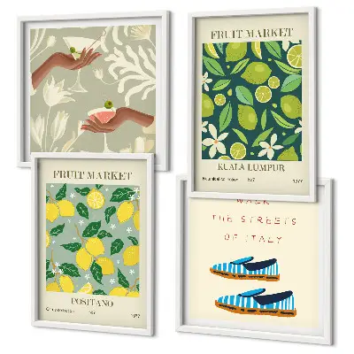Set of 4 Italian fruit pattern wall art posters 