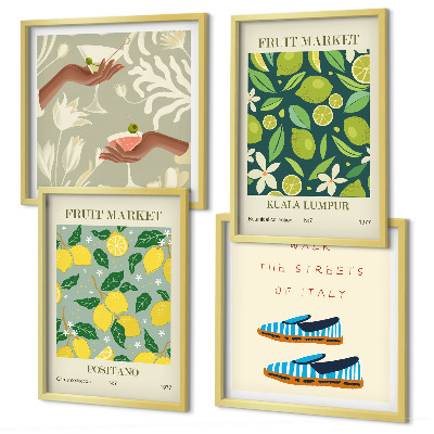 Set of 4 wall art pieces Fruit patterns Italian posters