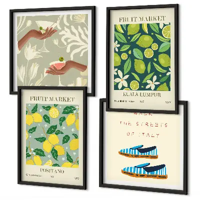Set of 4 Italian fruit pattern wall art posters 