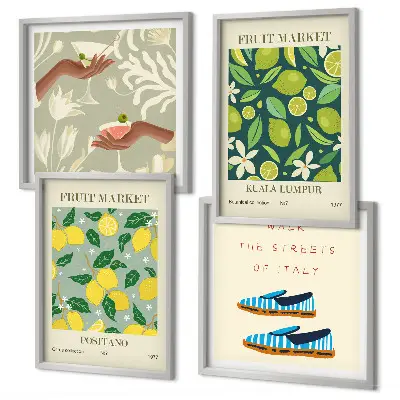 Set of 4 Italian fruit pattern wall art posters 