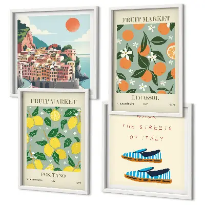 Multi-piece wall art set featuring Italian culture fruit patterns